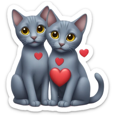 Two russian Blue cats with Heart  sticker