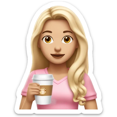 Girl with long blonde hair and brown eyes in pink cute outfit with Cappuccino in her hands sticker
