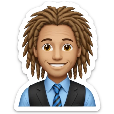 man in vest with blue tie, dreadlock hair sticker