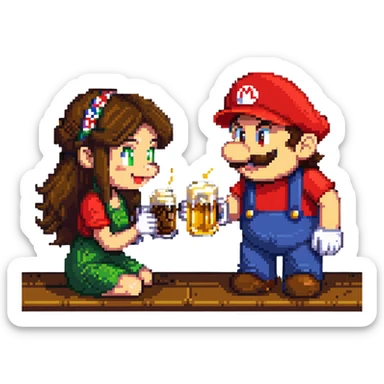 mario drinking beer with thai lady sticker