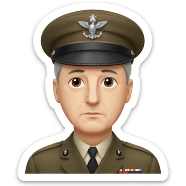 Charles de Gaulle emoji serious face in profile view, wearing kepi hat sticker