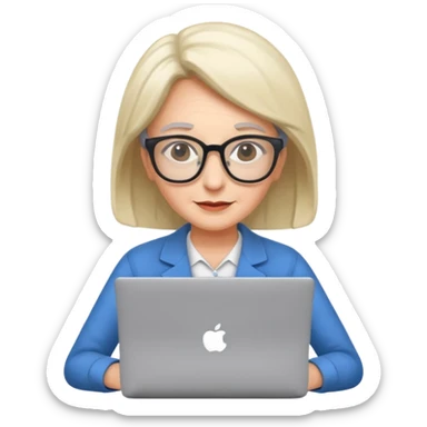 senior female programmer with laptop sticker