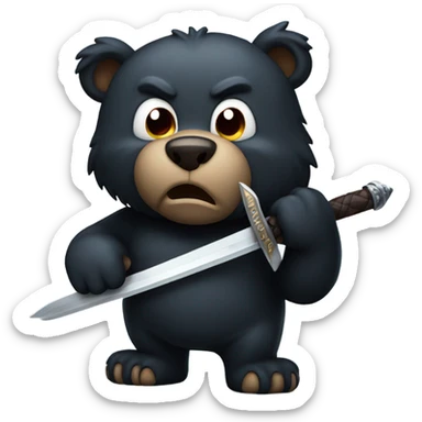 angry black bear with a sword sticker