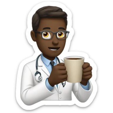 a white doctor asking coffee sticker