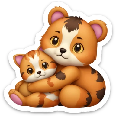 cat hugs a little bear sticker