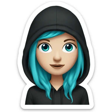White girl, black hoodie, long teal and purple hair, black beanie hat, blue eyes sticker