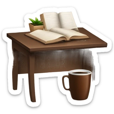 Desk with chique brown books, coffee and glasses  sticker