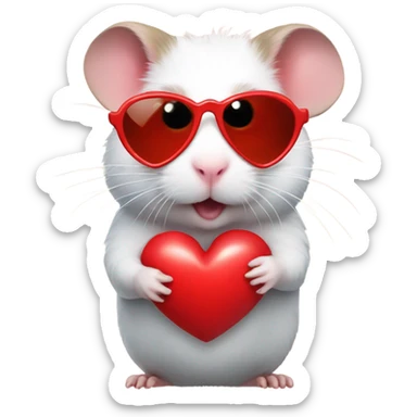 a hamster with red heart sunglasses  sticker