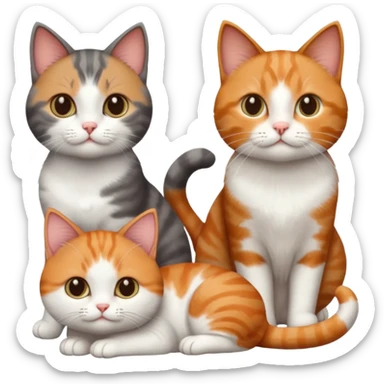 3 different coloured tiny short haired cats, including a dark grey and white cat, a ginger and white and a brown tabby and white sticker