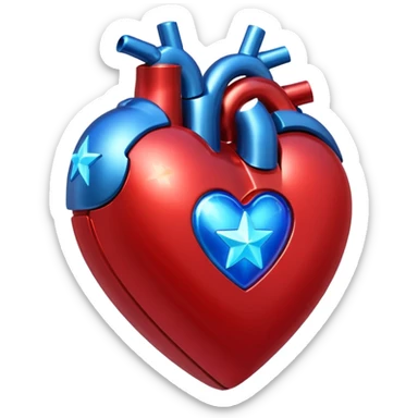 A sci-fi red 3D heart with a bright blue star inside sticker