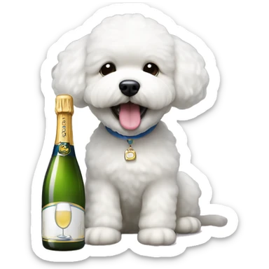 Bichon dog with a bottle of Champagner  sticker