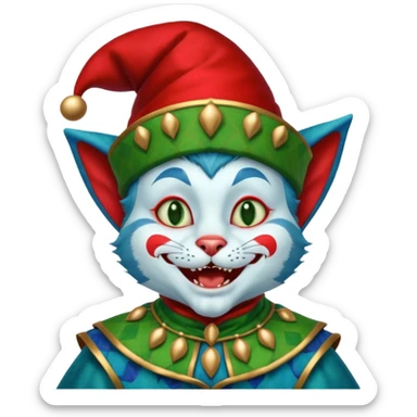 crazy funny colorful cat jolly joker, medieval, vintage, court jester, mac os icon, blue color sticker