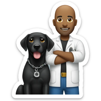 Bald mechanic with black lab sticker