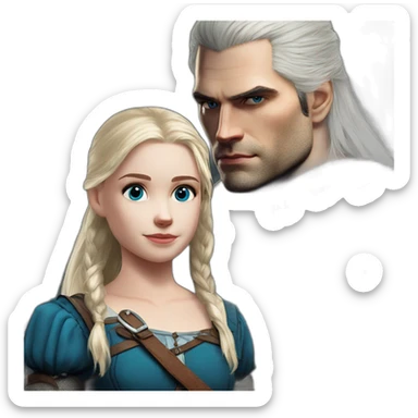 the witcher henry cavill with blonde small girl with blue eyes sticker