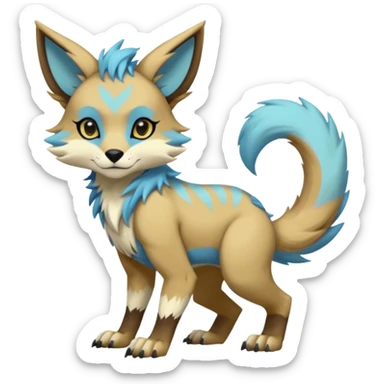 Edgy shiny exotic colorful smooth soft pastel modern anthro furry vernid-trico-Protogen-Primagen-WereGarurumon-hybrid fursona by Falvie, LiLaiRa, AngieWolf sticker