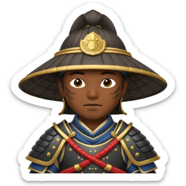 Samurais in Hat, Warrior in armor holding wide hat sticker