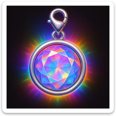 Add an iridescent glow to the blue moonstone holographic gem charm with silver metal frame, keep emoji style, no gemstone accents sticker