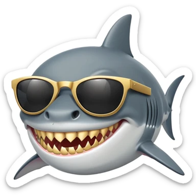 shark with golden teeth wearing black sunglasses sticker