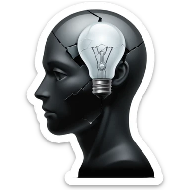silhouette of a head with a broken light bulb inside sticker