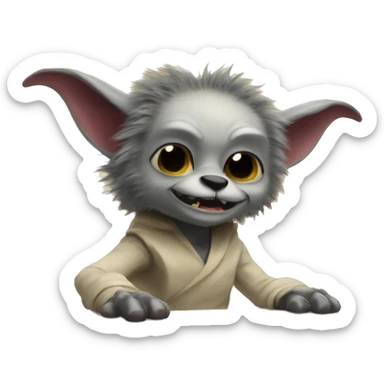 a cute furry gremlin flips over a table sticker