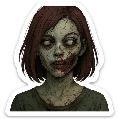girl with medium length straight burgundy hair, eyebrow slit, zombie style sticker