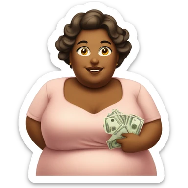 Rich obese woman with money  sticker