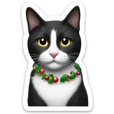 black and white cat with christmas tree sticker