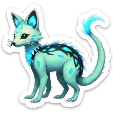 Rare realistic dark-neon glowing bioluminescent edgy badass epic pretty beautiful handsome gorgeous aesthetic colorful vibrant Vernid-Trico-species-Fakemon-creature by LiLaiRa, 4 legs, 1 tail, random markings, (full body) sticker