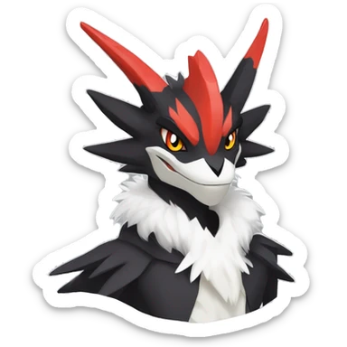 Black Cool Edgy Anthro Noivern-Nargacuga-Silvally-Sergal-Fakémon  with White and Red Edgy markings sticker