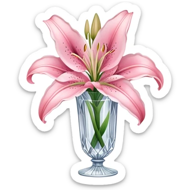 light pink lilium in antique crystal vase sticker
