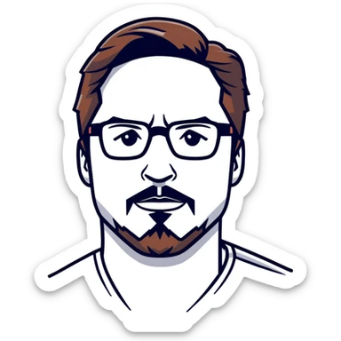 Tony Stark with stylish glasses and signature goatee sticker