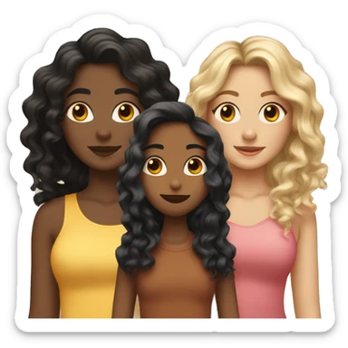 Three girlfriends, one with long wavy black hair, the other curly brown, the other blonde sticker