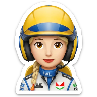 Je souhaiterai un emoji d'une femme, pilote de rallye WRC qui porte un casque et une combinaison aux couleurs de la marque LU sticker