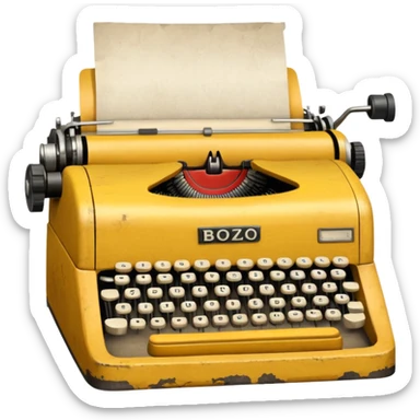 Typewriter with paper that says bozo on paper sticker