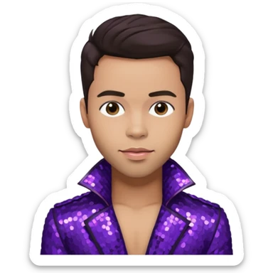 Prince Royce with dark brown hair, dark purple sequin outfit sticker