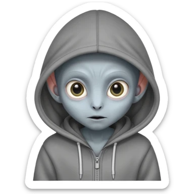 Aliens gray, hoodie, cute big eyes, thin ears, half body sticker