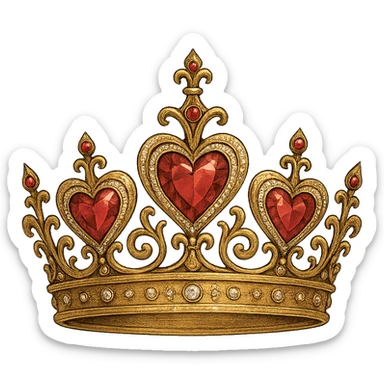 crown with heart-shaped jewels, detailed, elegant, gpt-image style sticker
