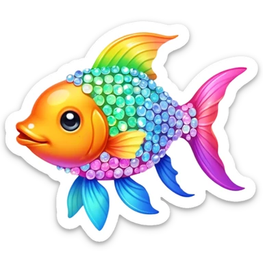 One Kawaii bedazzled pastel neon rainbow goldfish sticker