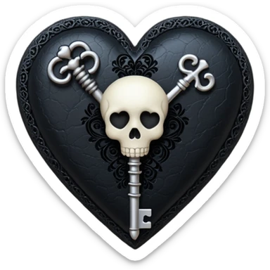 goth heart with a black lace skeleton key sticker