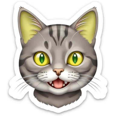 Gray tabby cat with big green-yellow eyes meowing  sticker