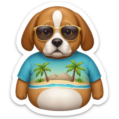Fat beagle with sunglasses and tropical T-shirt on sticker
