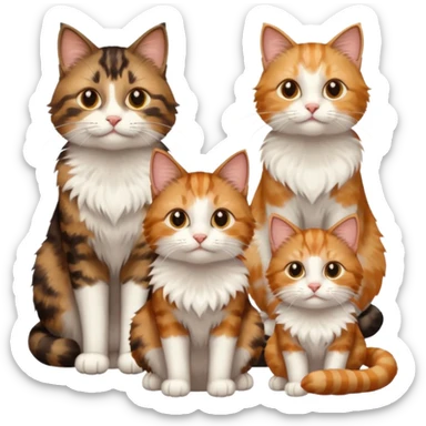 3 cats different colours including brown tabby and white, light patchy calico, and ginger and white sticker