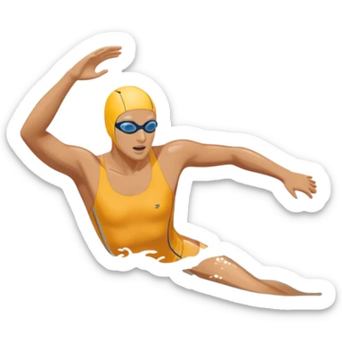 An icon featuring a swimmer in mid-stroke, cutting through the water with a strong, fluid motion. The design includes ripples around the swimmer’s body and a pool lane line in the background, symbolizing speed and technique in swimming. Transparent background highlights the grace sticker