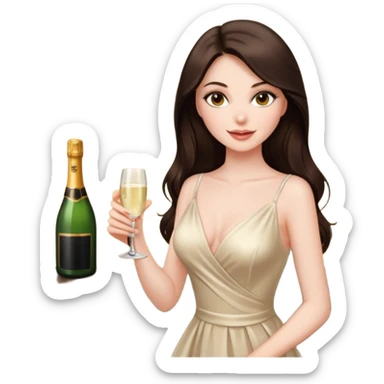Sexy brunette woman long dark brown hair, hazel eyes, pale skin toasting with champagne sticker