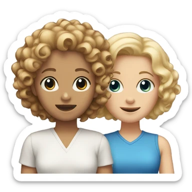2 friends, a brunette with curly hair, brown eyes and a blonde with short hair, blue eyes sticker