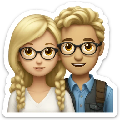 A blond boy kisses a brunette girl with glasses  sticker