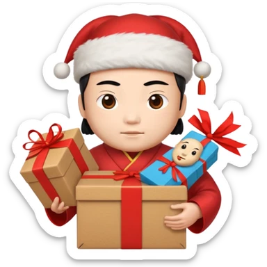 chinese Ming god hold carton box gift sticker