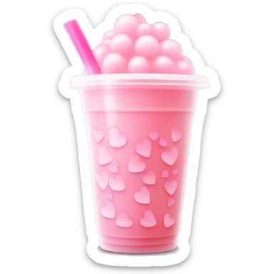 Heart-Themed Bubble Tea "A pastel pink bubble tea in a cup with tiny heart patterns, glowing tapioca pearls shaped like hearts, and a sparkly pink straw radiating a soft light." sticker