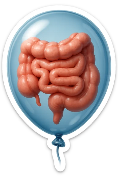 EMOJI STILE IPHONE 3D DI UN INTESTINO CHIUSO IN UN PALLONCINO CHE SIMBOLEGGIA GONFIORE, IPERREALISTICA 4K sticker