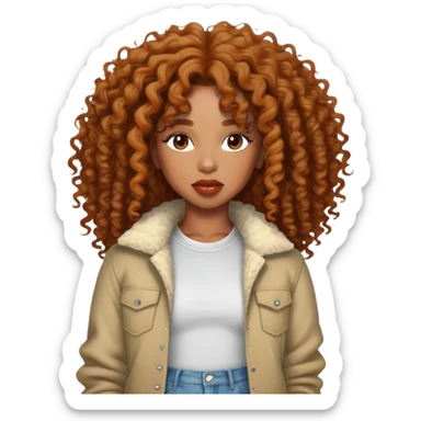SZA with her iconic curly hair and stylish outfit sticker